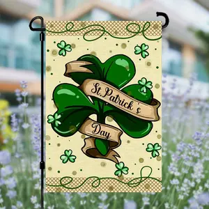 St. Patrick's Day Garden Flag without Flagpole, 1 Count Four Leaf Clover Welcome Garden Flag, Double Sided Waterproof Vertical Yard Flag, Outdoor Garden Decoration, Garden Accessories