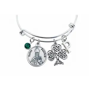 Saint Patrick Prayer Charm Bracelet with Birthstone & Initial - Prayer on Back
