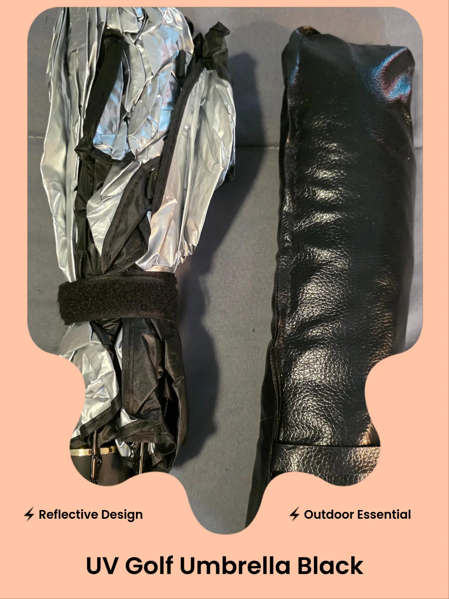 Golf Umbrella, Large Size, UV Protection, Black & Silver Colors, for Outdoor Golf & Sports Use