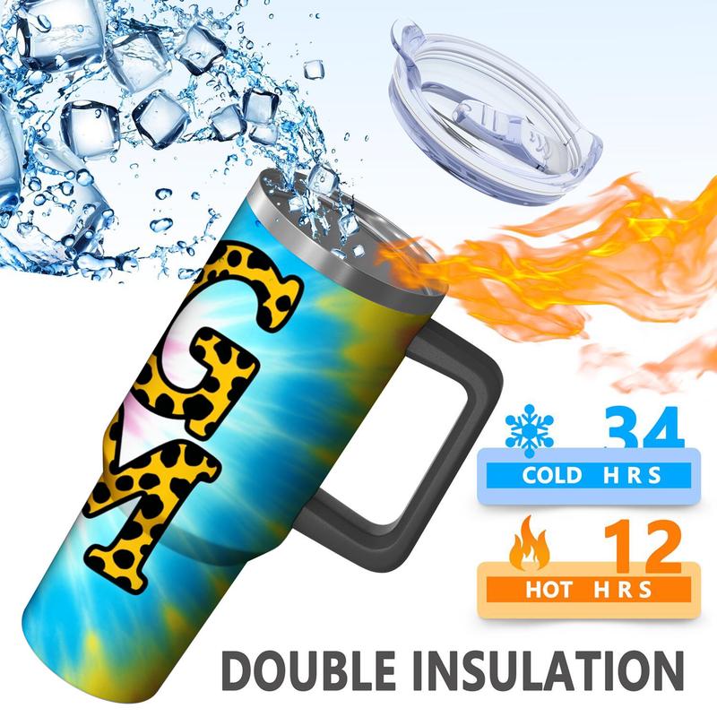 Stainless Steel Travel Mug Blue Leopard Print Dog Mom With Pink Bow Design Outdoor Camping Hiking Picnic Use