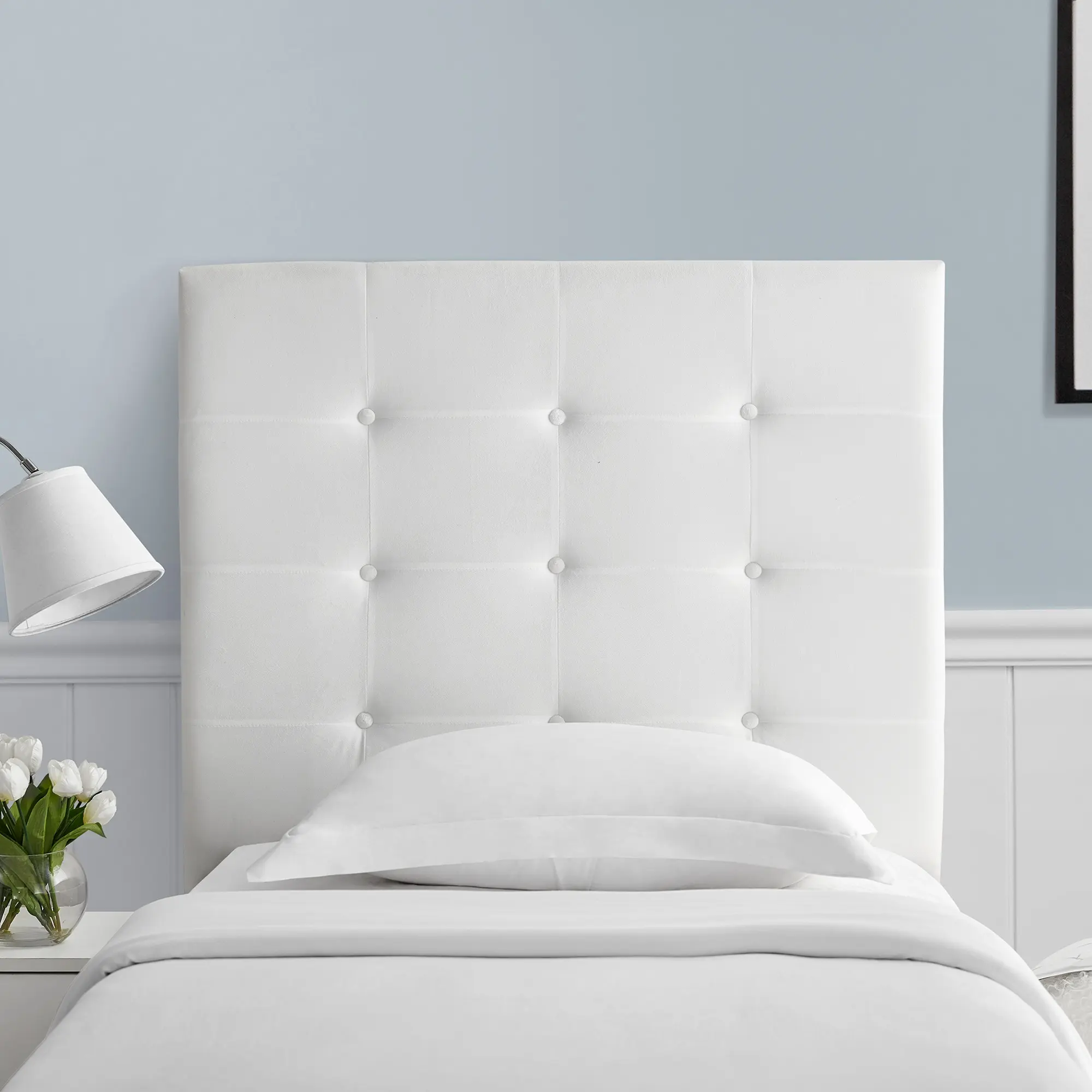 Villa Classic - Tufted - Plush College Dorm Headboard with Legs - White