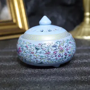 Ceramic Incense Burner Lotus with twig pattern, 1 count ceramic incense holder,creative home decoration,home fragrance accessories (without incense)