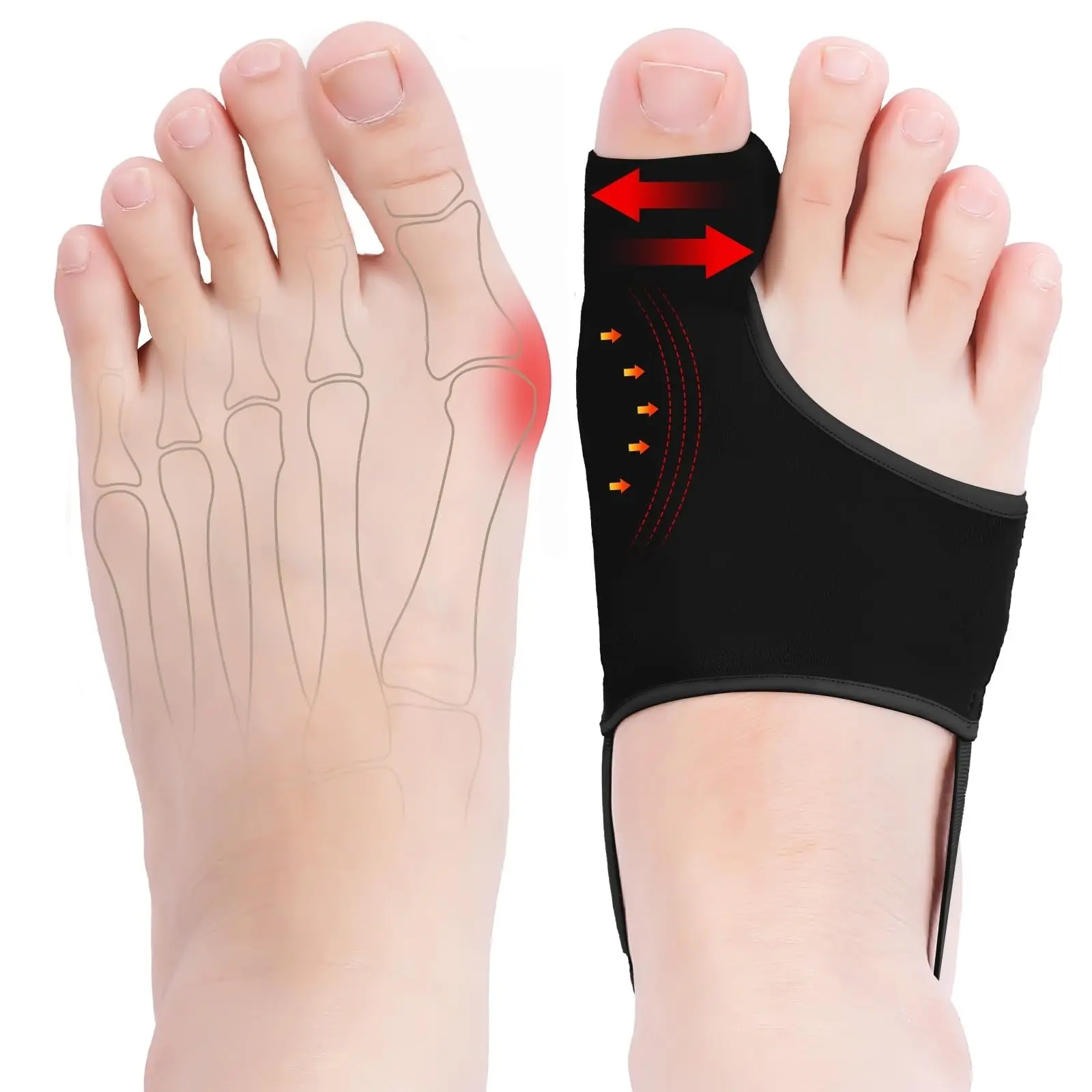 2PCS Bunion Corrector & Splint for Women Men, Big Toe Straightener with Bunion Pads, Hallux Valgus Pain Relief, Breathable Comfort for Day/Night Foot Support