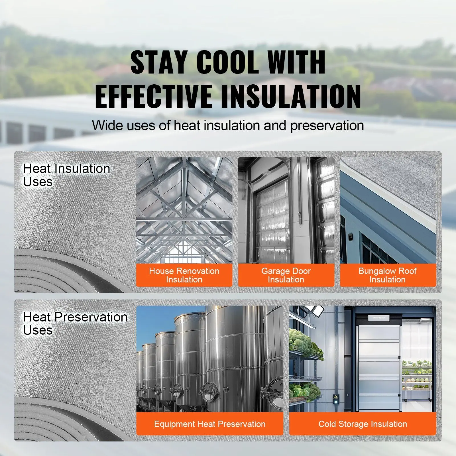 VEVOR High Reflectivity Double-Sided Aluminum Foil Insulation Roll, Double Reflective Foam Core, 300 in x 48 in x 19/32 inch - Ideal for Garage Door, House Renovation Projects