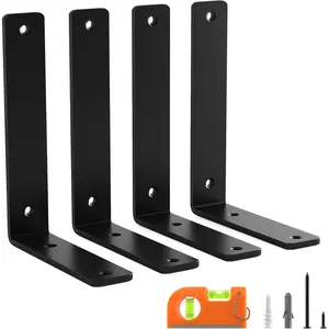 4 Pack 6 Inch Floating L Shelf Brackets for DIY,1/5 Inch Thick Heavy Duty Metal Shelf Bracket for Wall,Premium Black Powder Coated Steel