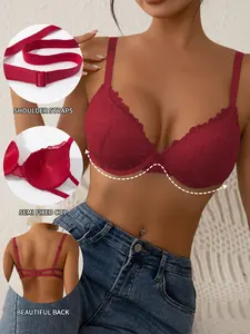 1-piece Solid Color Lace Spliced Sexy Bra Casual Daily Sports Bra Floral Embroidery Beautiful Back Underwired with Hook Closure High Support Gather Comfort Type Women's Underwear