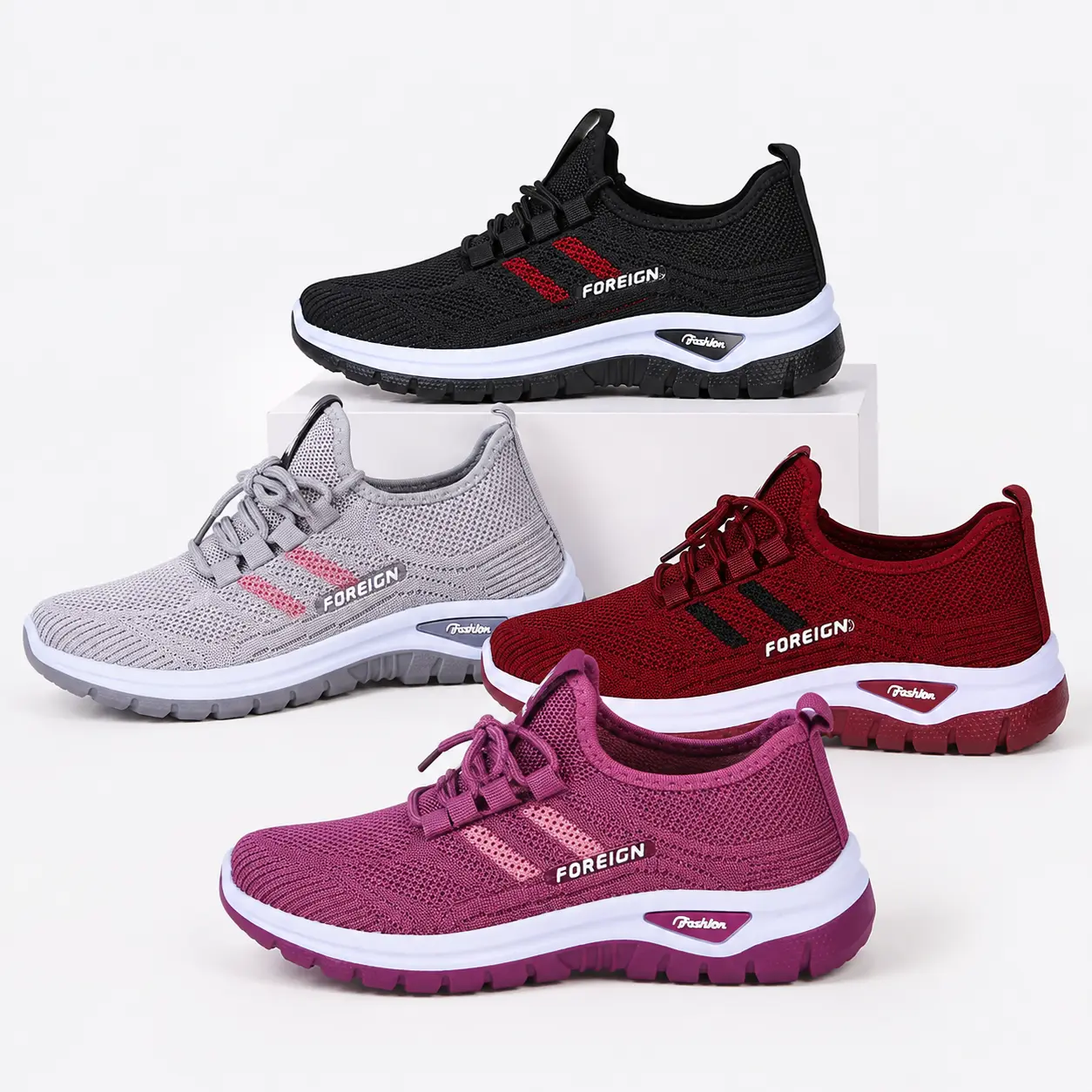 Women's Lightweight Walking Shoes, Breathable Knit Lace-Up Sneakers, Flexible Sole Casual Athletic Shoes for Daily Wear