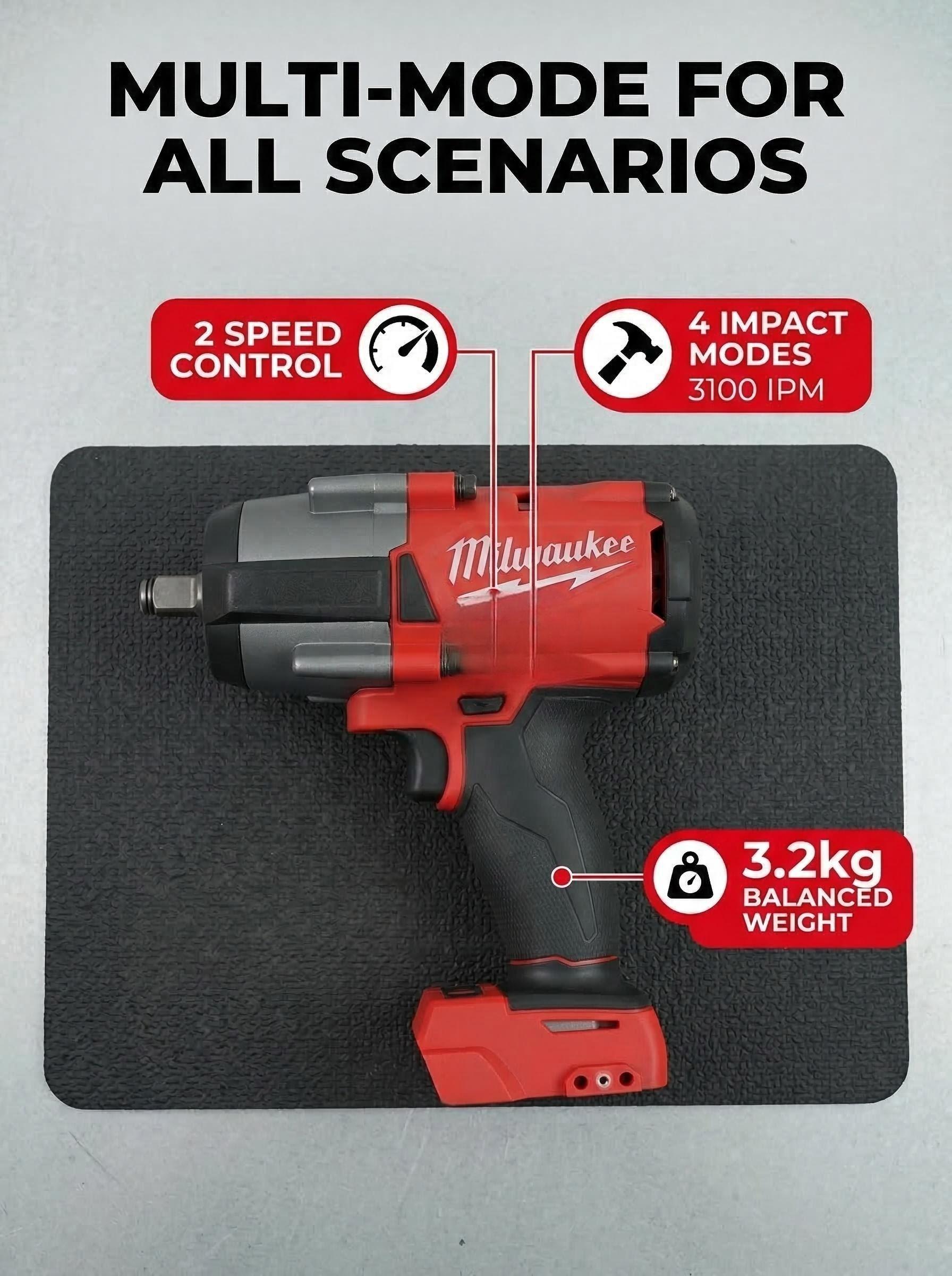 Milwaukee M18 FMTIWF12 18V Cordless Impact Wrench Suitable for Auto Repair and Industrial Assembly Electric Wrench Tool 1000Nm High Torque Output Multi-Speed Control