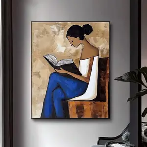 Original Woman Reading Art, Woman Art Home Decor, Dining Nook Painitng, Original Figure Wall Art, Wall Art Framed