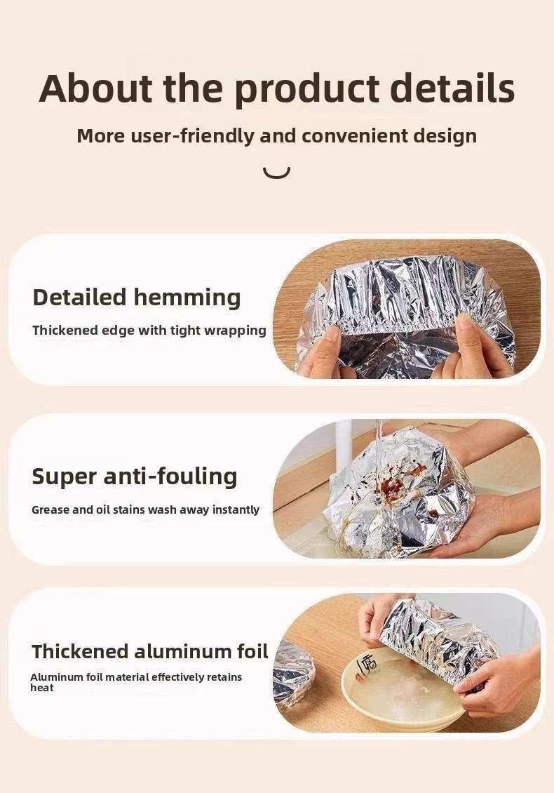 50pcsAluminum foil food warming cover keeps food warm and fresh. High-quality, reusable aluminum foil food cover for the family dining table. Kitchen freshness protector suitable for home and kitchen use.
