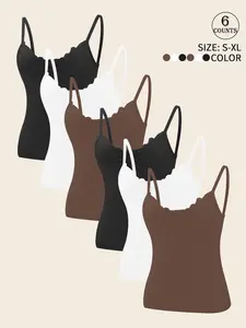 6 pack women's tank tops, Casual Fitted Sleeveless Spaghetti Strap solid color V-neck lace trim, non-slip breathable tank, women’s no cup yoga running workout, casual sports outfit for inside and outside, versatile women's top, Underwear