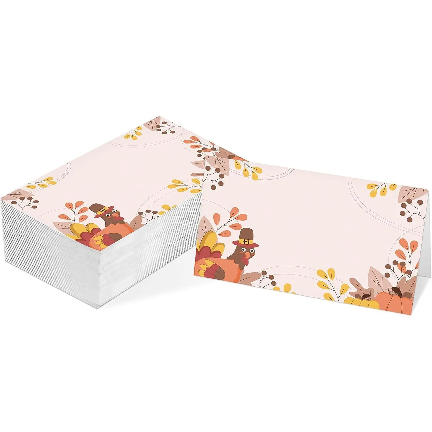 Table Place Card, Fall Thanksgiving Themed Tent Style Cards, Pack of 25 Half-Fold Reception Place Card with Turkey, Perfect for Thanksgiving Dinner, Party, Birthday, Wedding, Banquet A12