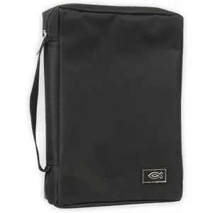 Men/Women's Bible Cover Jesus Fish Black Canvas XS