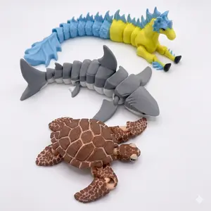 3D Printed Articulated Fantasy Animal Set – Mermaid Horse, Shark & Sea Turtle Bundle