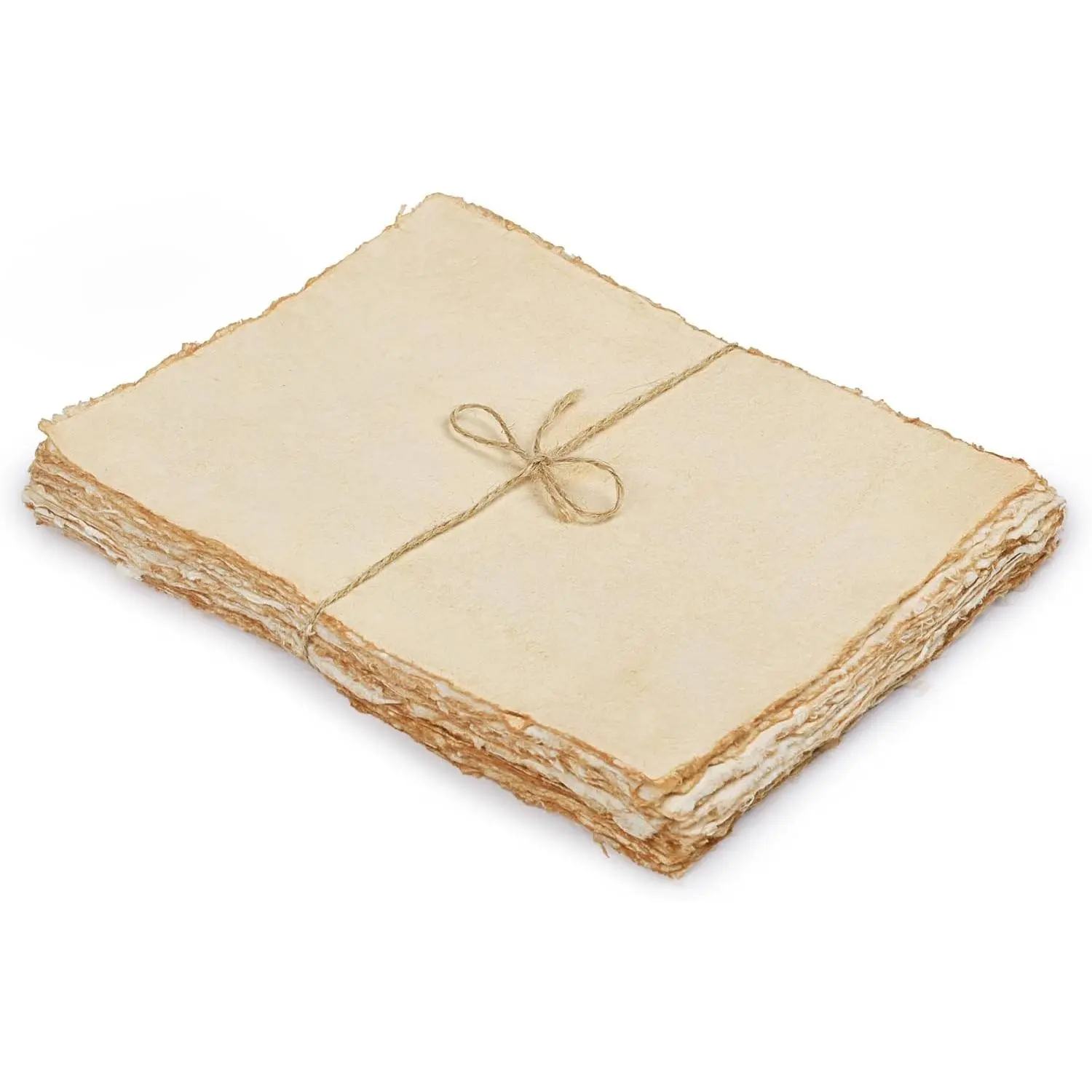 Vintage Deckled Edge Handmade Watercolor Paper 5x7 | 50 Sheets of 150 GSM thick cotton paper with warm aged look for drawing, watercolor, ink, sketching and letter writing