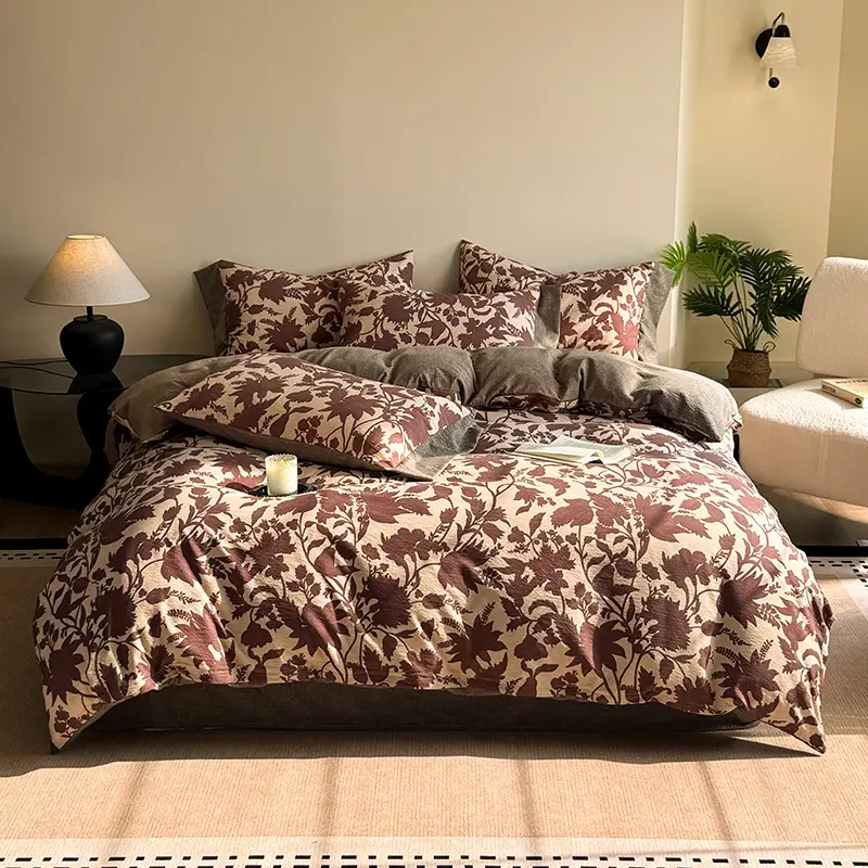 4pcs Vintage Oriental Texture, Soft Breathable Floral Print, Decorative Bedsheet Sets, Single Twin Dorm Home Use, Flowers/Plants Pattern elements, Includes Sheet + Fitted Sheet + Pillowcases (no Core)