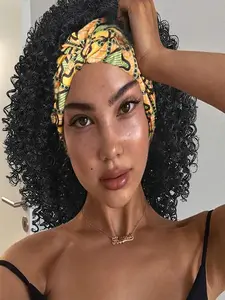 Headband Wigs for Women, 2 in 1 Natural Afro Kinky Curly Wigs, Synthetic Curly Pattern, Full Scarf Wig with Headband