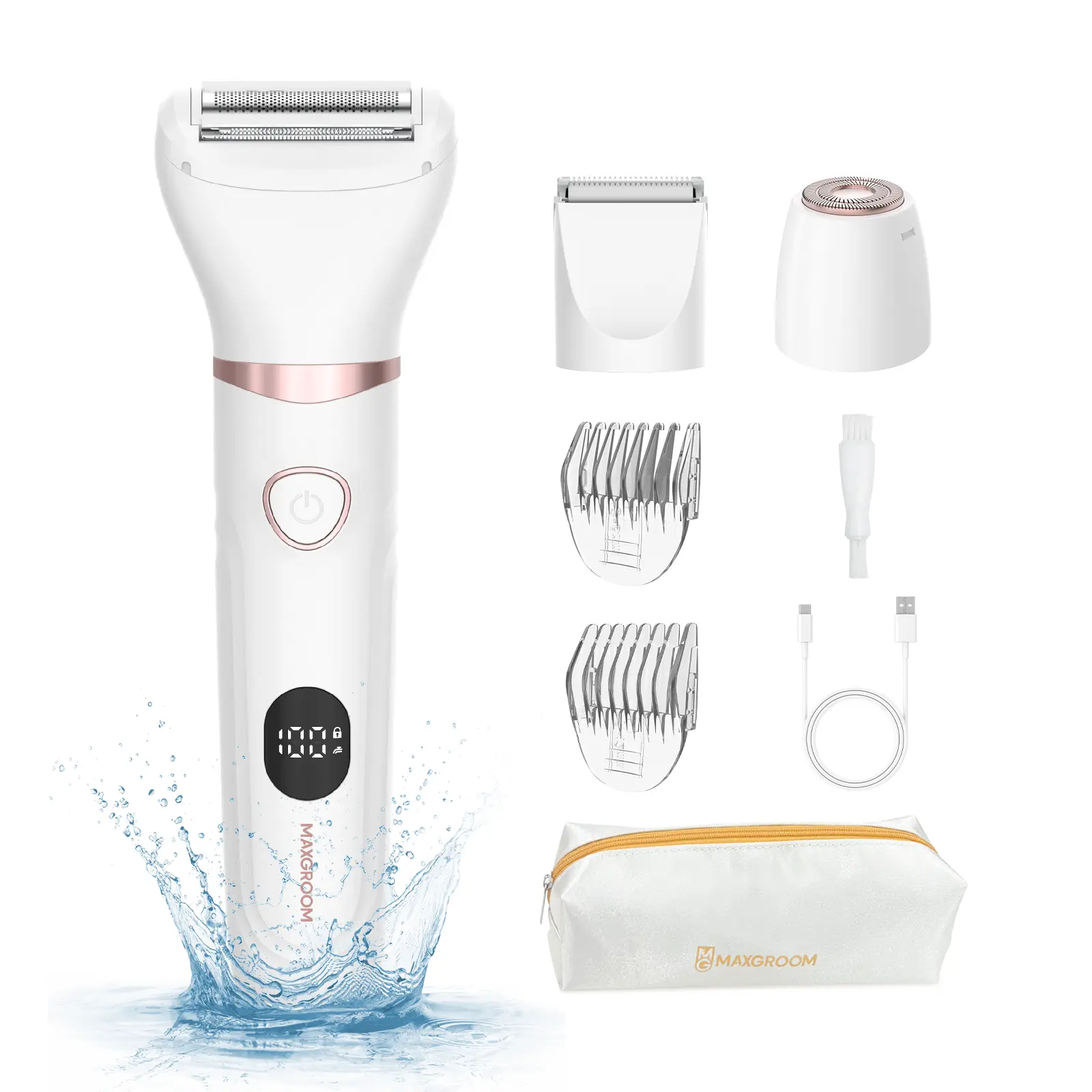 MAXGROOM Women’s Electric Hair Trimmer Kit, Painless Bikini Trimmer, Waterproof Wet & Dry Shaver for Private Areas, Underarms, Face and Legs, Portable Travel Grooming Kit