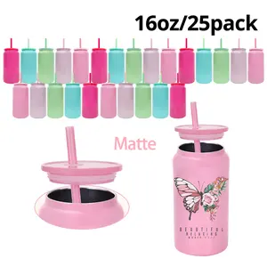 16oz Matte Stainless Steel Insulated Water Bottles - 25 Pack Wholesale Sublimation Blanks, Portable Colored Soda Cans for DIY Full Wrap Designs, Small Business Use, Vibrant Pastel Iced Coffee Drinkware, US Local Stock