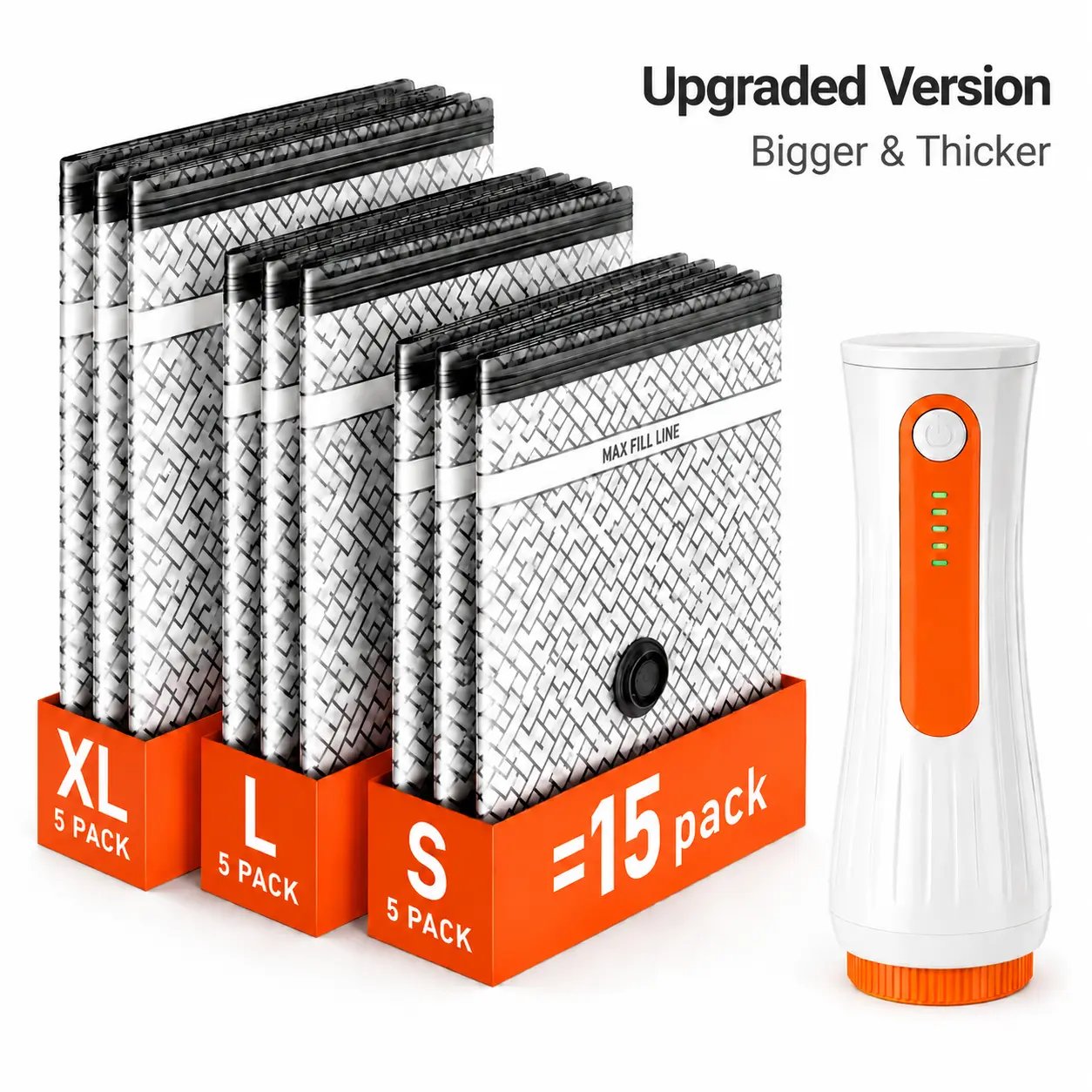 [2026 Upgraded]Cordless Travel Vacuum Bag SetVacuum Bags for Travel withRechargeable air Pump, 15 Pack Carry-on Size Compression Packing Bags forLuggage and Suitcase household storage wireless electric Cordless Set home closet waterproof school girl
