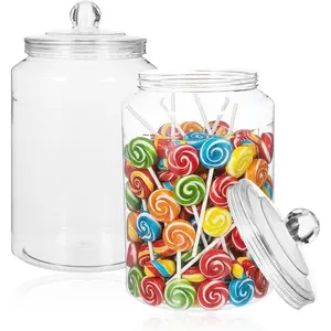 2PCS 128oz Candy Cookie Jar with Lid, 1 Gallon Clear Plastic Airtight Jars Decorative Kitchen Food Snack Buffet Canister Apothecary Storage Organization Container Wedding Home Décor Centerpiece