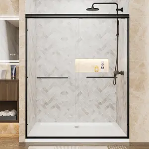 SAVEYOUR Modern Matte Black Sliding Shower Door 56-60"W x72"H | Tempered Glass Explosion-Proof | Aluminum Frame & Stainless Steel Handles Bathroom Upgrade
