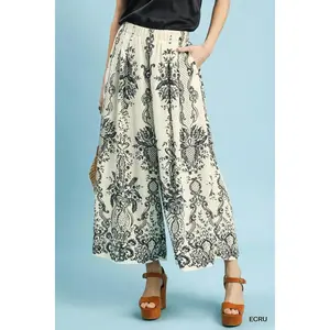 Umgee Border Print Wide Leg Pants