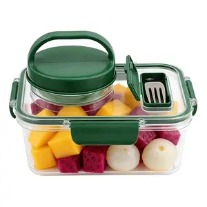 Salad Jar - A rectangular food container with a leak-proof lock, a sealed water bottle, a collapsible fork, and a stackable vertical storage system. Suitable for both men and women, it is ideal for fitness, picnics, food preparation, and other occasions.