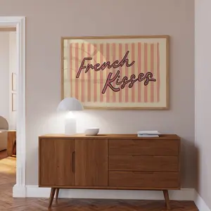 French Kisses Poster, Trendy Wall Art, Apartment Decor, Retro , Coquette Room Decor, Pink Wall Art, Y2K Room ,Frameless K