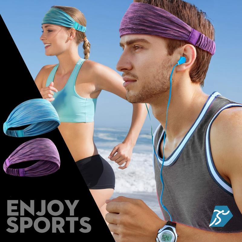 5Pcs Wide Sports Headbands for Men Women - Non-Slip Moisture Wicking Sweatbands | Running Yoga Basketball Cycling
