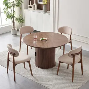 Round Dining Table for 4-6 People with Storage Shelves Farmhouse Kitchen Table Space-Saving Round Wood Table with 2-Tier Storage Rack for Dining Room Kitchen Natural Wood mesa para comedor