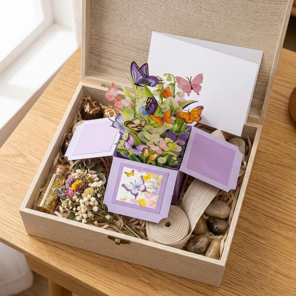 3D Popup Box Greeting Card Handcrafted Butterfly Floral Design Pop-up Card for Birthday Mother's Day Anniversary with Blank Inner Panel