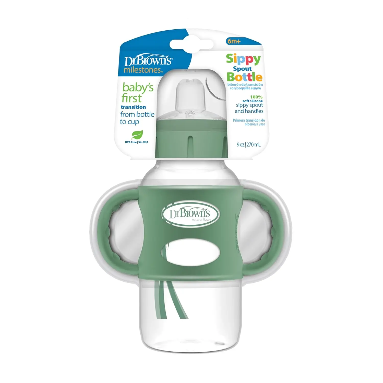 Dr. Brown's Wide-Neck Sippy Spout Bottle with Handles, Green, 1-Pack