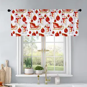1pc Christmas and New Year printed kitchen curtains Christmas snowman with sleigh, red ornam curtains valance window treatment living room bedroom home decor 54 x 18 inch