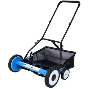 20-Inch 5-Blade Push Reel Lawn Mower with Grass Catcher, 4 WHEELS BLUE COLOR,No-Motor Grass Cutter Machine for Small Yards & Gardens