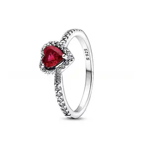 Ring 925 Silver Shining NATRICH Red Heart Ring Fashion Love Heart-Shaped Ring Couple Style Couple Rings