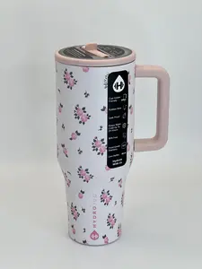 HydroJug Traveler 40 oz Water Bottle with Handle & Flip Straw Pink Rose Print BPA-Free Leak Resistant Tumbler Reusable Insulated Stainless Steel & Rubber Base Gifts for Women & Men outdoorfun