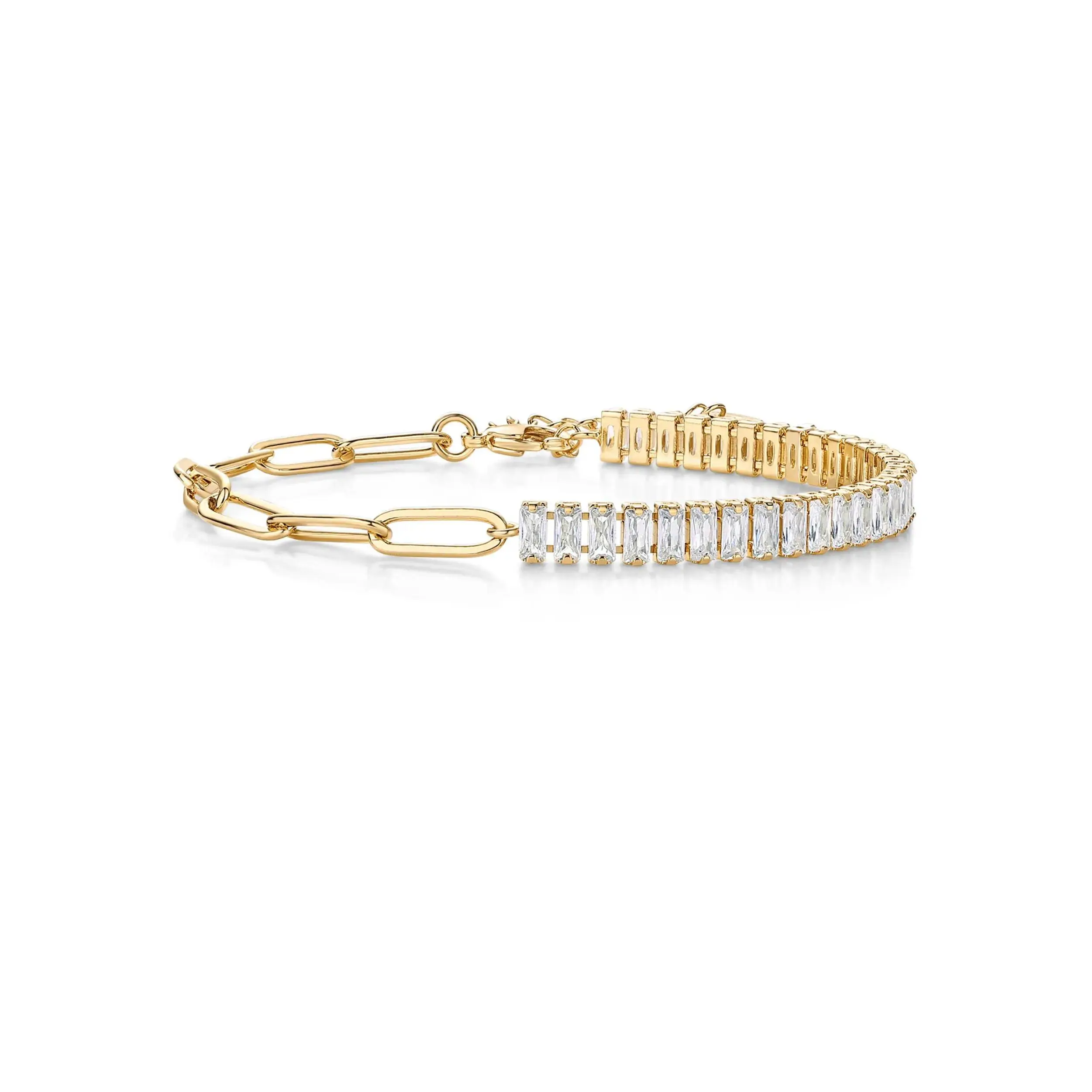 14k Gold Plated Tennis Bracelets for Women - Paperclip Link Chain and Cubic Zirconia Gold Bracelet - Trendy Bridal Jewelry