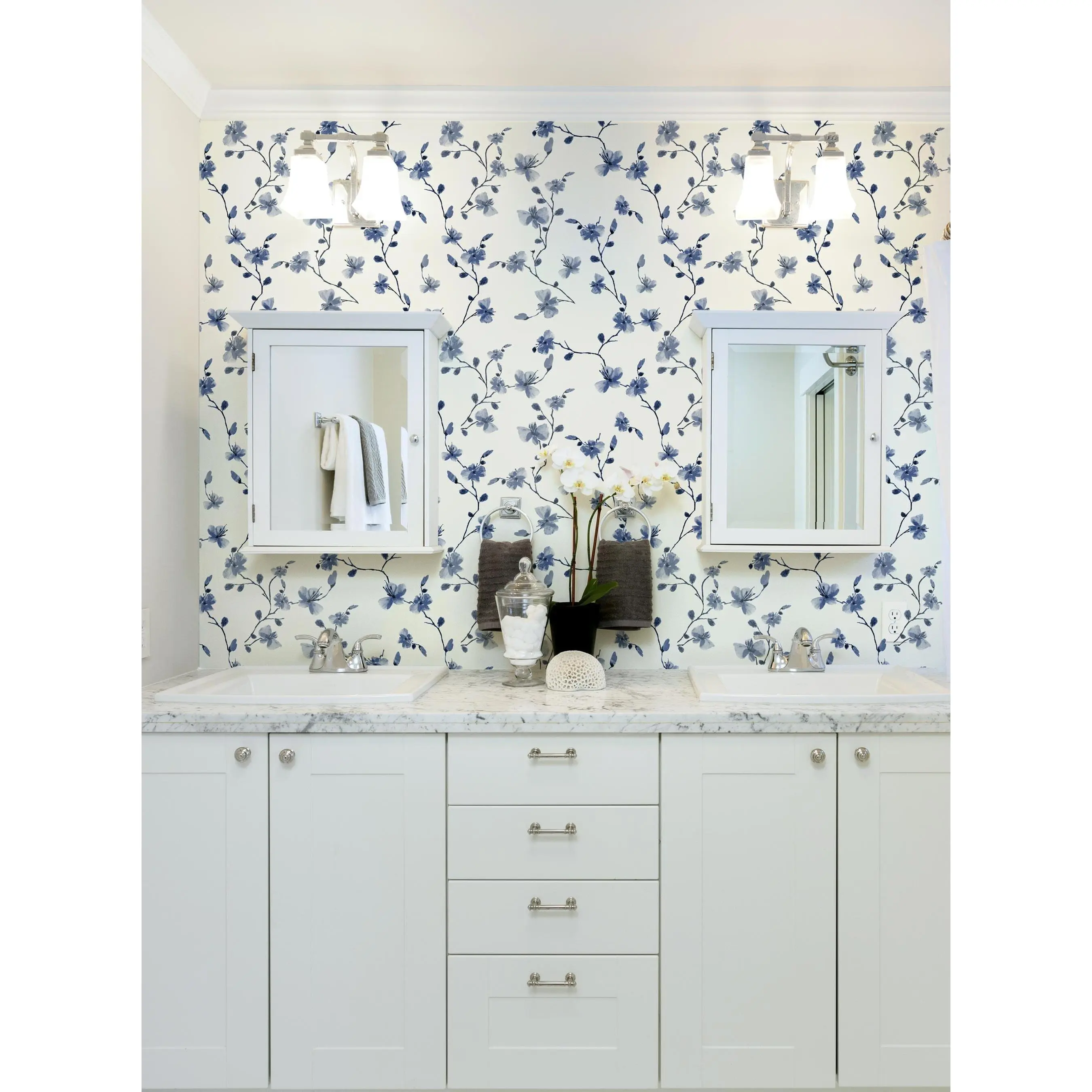 Blue Petal Climbing Flowers Wallpaper - Peel and Stick
