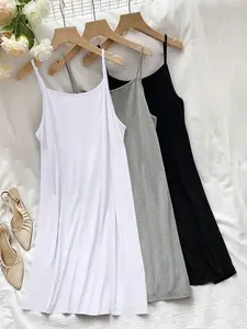 Women's Plus Size Plain Solid Basic Sleeveless Spaghetti Strap Dress, Loose Fit Casual Daily Wear, Comfortable Summer for Women