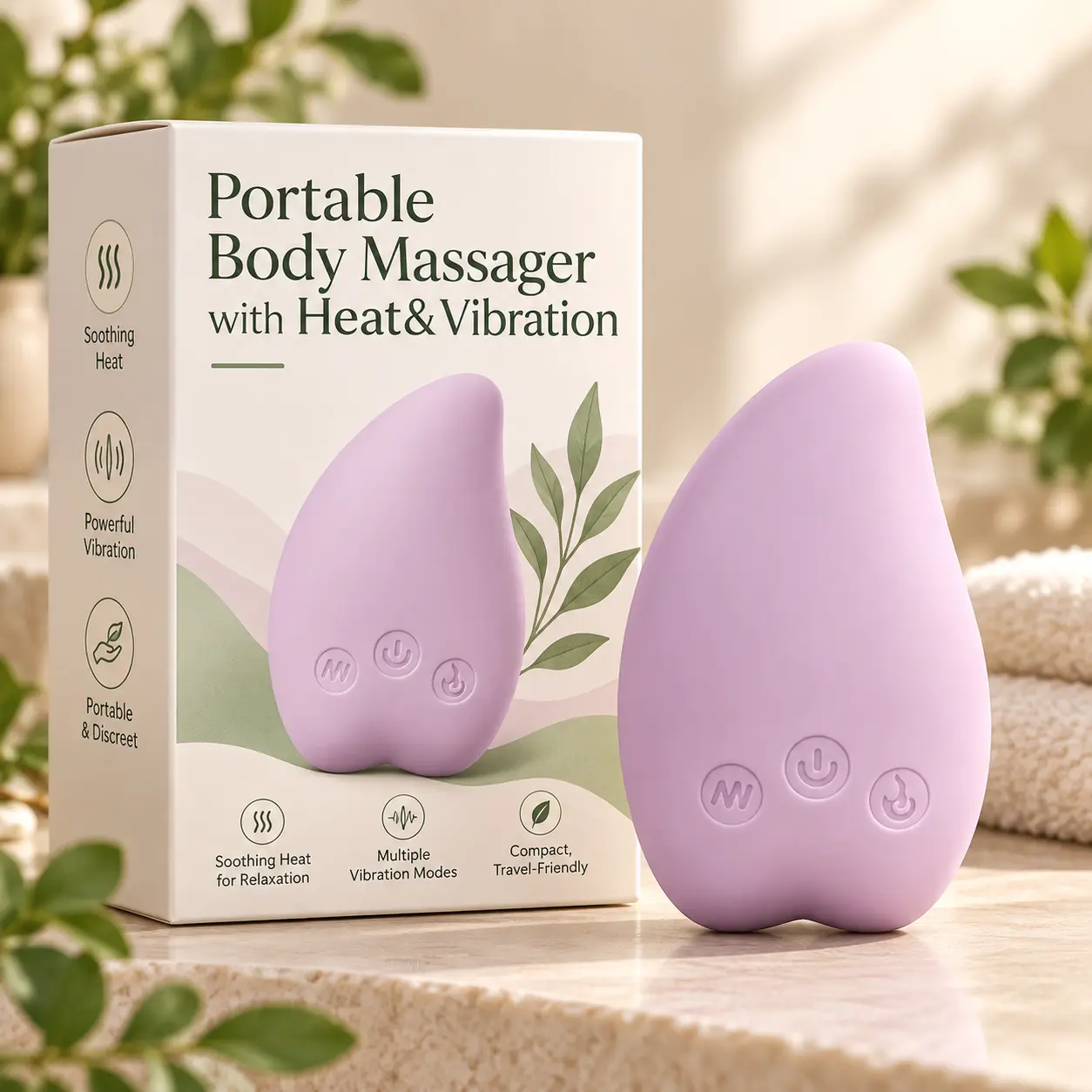 Portable Body & Facial Massager with Heat & Vibration, Rechargeable Waterproof Massage Device for Face, Neck, Shoulders & Legs, Compact Travel-Friendly Massager for Daily Relaxation