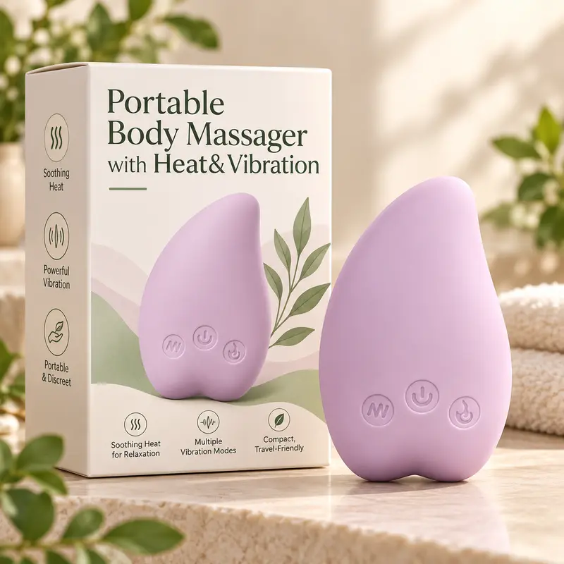 Portable Body & Facial Massager with Heat & Vibration, Rechargeable Waterproof Massage Device for Face, Neck, Shoulders & Legs, Compact Travel-Friendly Massager for Daily Relaxation