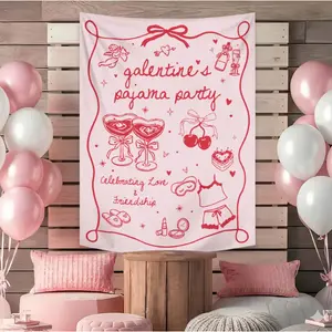 Personalized Galentine's Pajama Party Banner, Custom Galentines Party Tapestry,Valentines Party Girls Night BackDrop,Galentine’s Party Decor