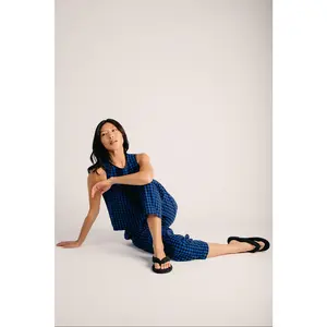 The Anido Gingham Tank + Pant Set in Blue