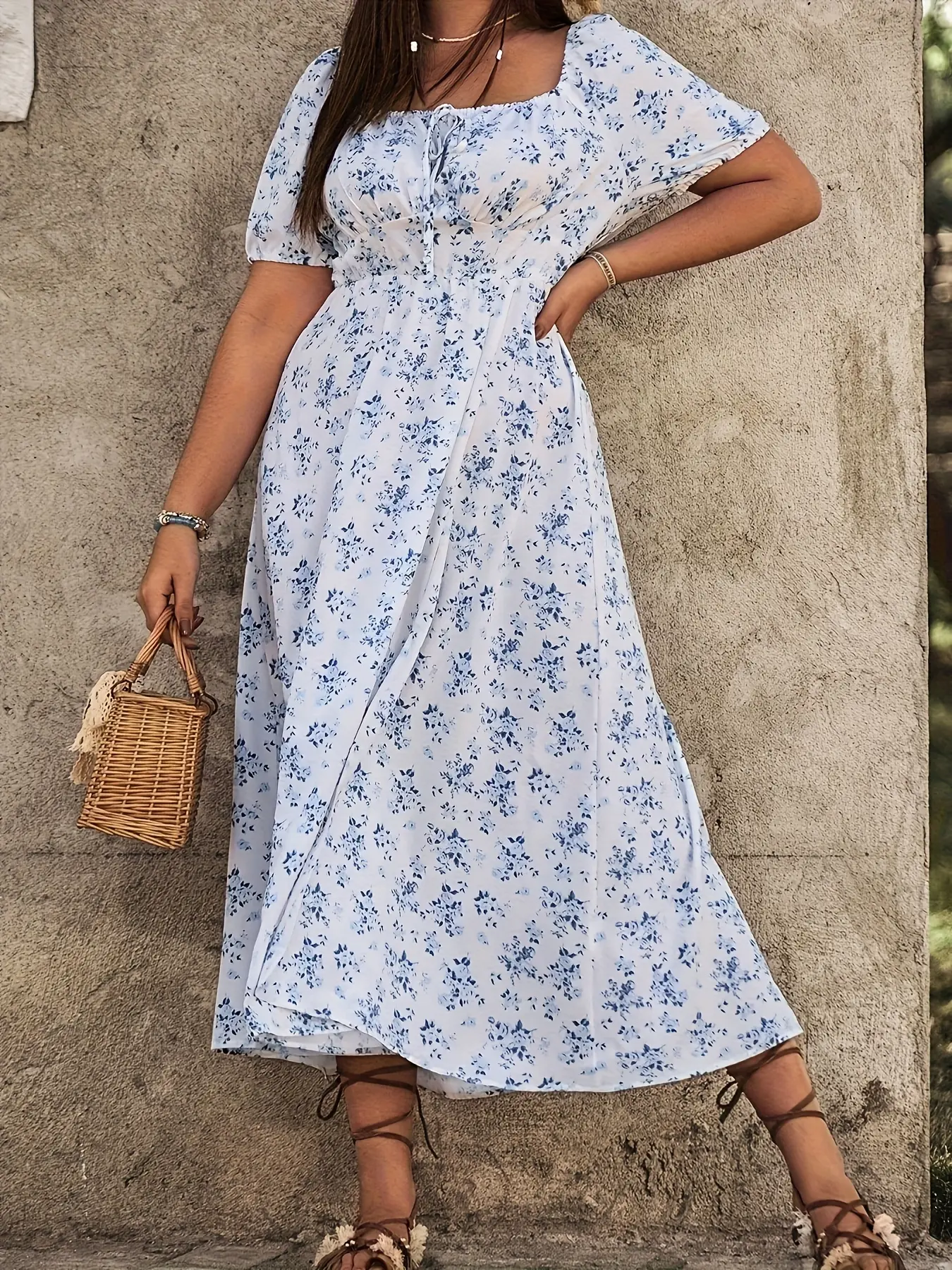 white christmas dresses Full Size Casual Loose Fit Round Neck Midi Dress Plus Size main image 1