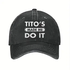 Tito's Made Me Do It Funny Vodka Lover Baseball Cap - Adjustable Vintage Dad Hat for Men & Women, Lightweight Trucker Hat with Cartoon Print, Machine Washable Black Unisex Casual Cap, Humorous Drinkware, Playful Design