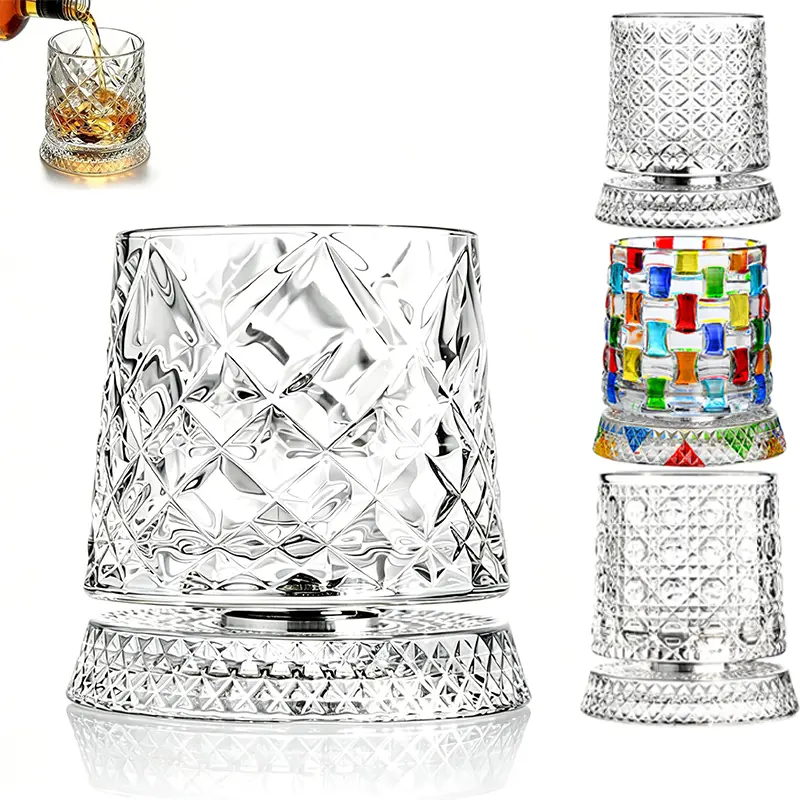 10oz 360° Spinning Whiskey Glasses Whiskey lovers -Jewel | Rotating Crystal Old Fashioned Glass for Scotch Bourbon - Ideal Gift for Men Dad Husband - for Bar Party Home