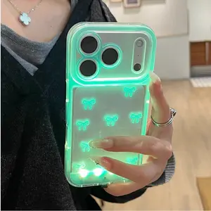 Vitality LED luminous bow phone case, lights up when answering calls or touching, compatible with iPhone 17 16 15 4 13 12 11Pro/max/plus/Air, elegant protective case