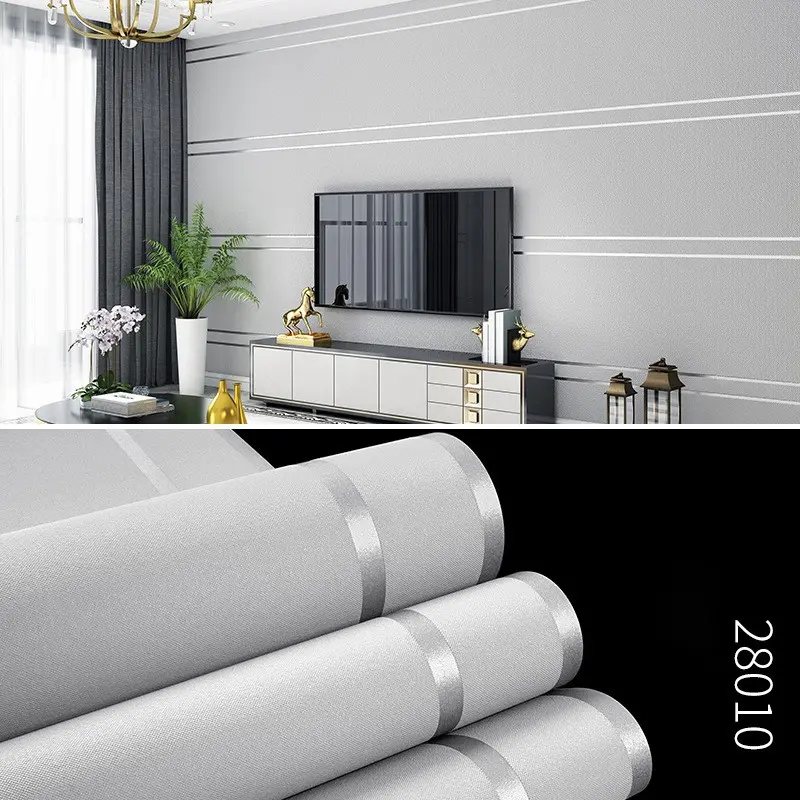 One roll of 20.86*374 inch large-size non-adhesive modern wallpaper, Decorative wallpaper, suede wallpaper, Nordic geometric pattern with vertical stripes, modern minimalist living room TV background wallpaper, cuttable, for home decoration