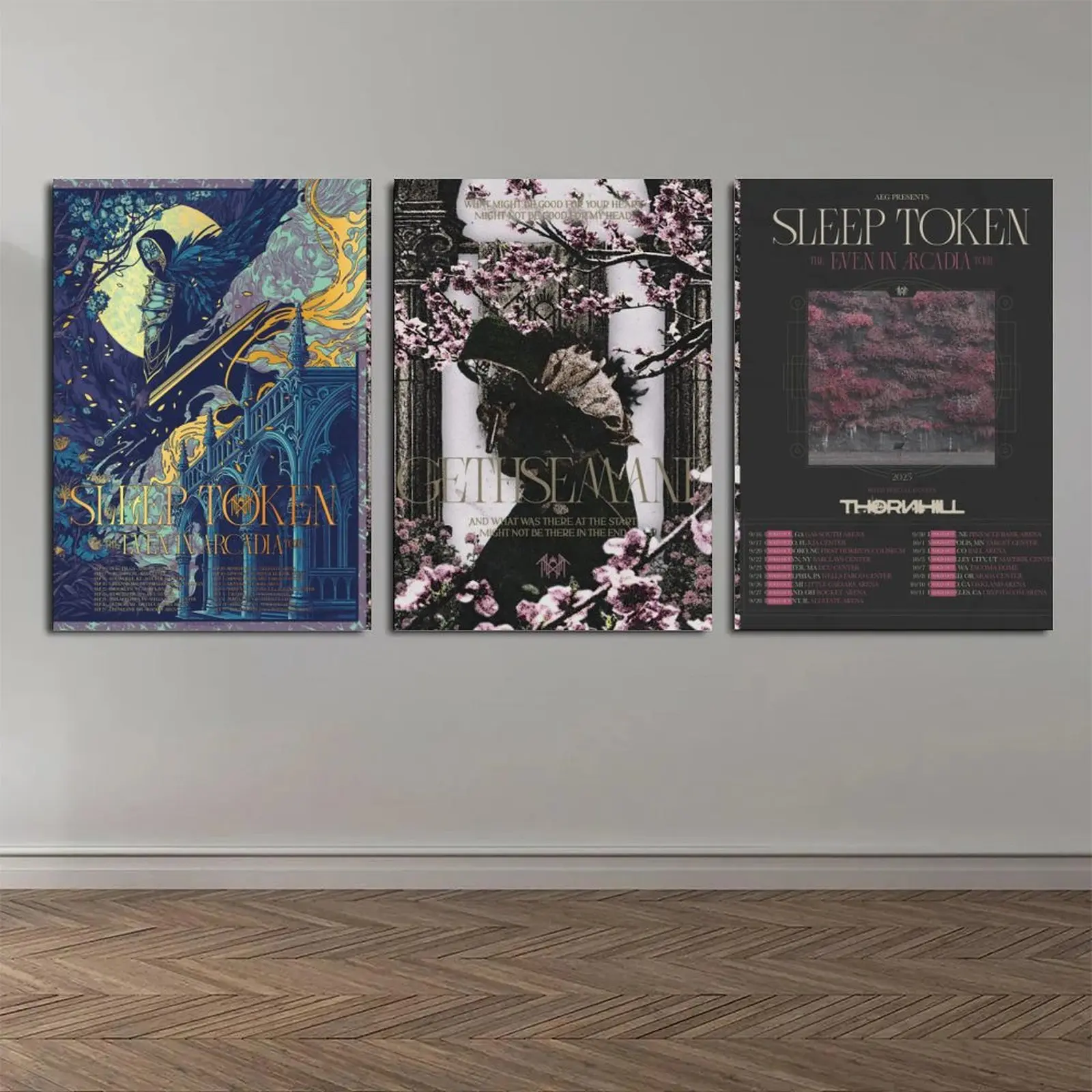 3-Piece Sleep Token Even In Arcadia Tour 2025 Framed Assorted Art Prints - Elegant Pine Wood Decorative Paintings, Music Home Decor for Living Room, Bedroom Wall Accents